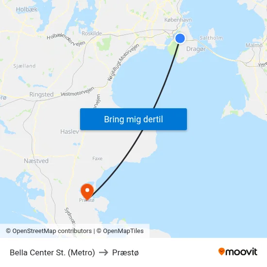 Bella Center St. (Metro) to Præstø map