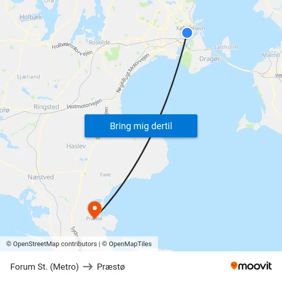 Forum St. (Metro) to Præstø map