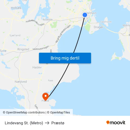 Lindevang St. (Metro) to Præstø map
