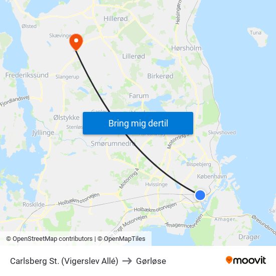 Carlsberg St. (Vigerslev Allé) to Gørløse map