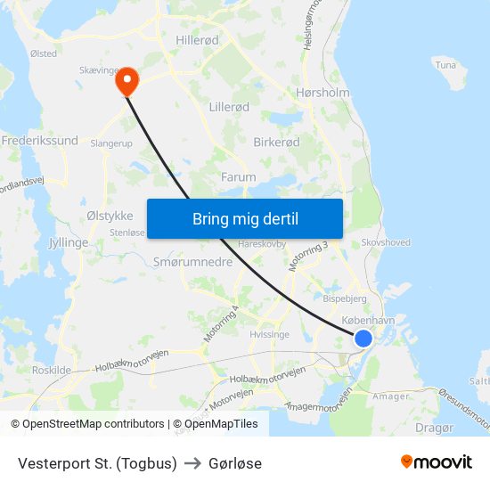 Vesterport St. (Togbus) to Gørløse map