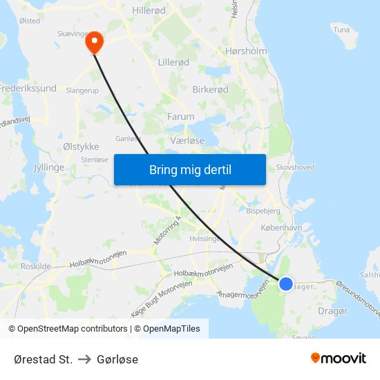 Ørestad St. to Gørløse map