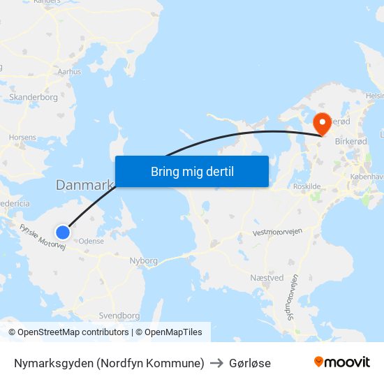 Nymarksgyden (Nordfyn Kommune) to Gørløse map