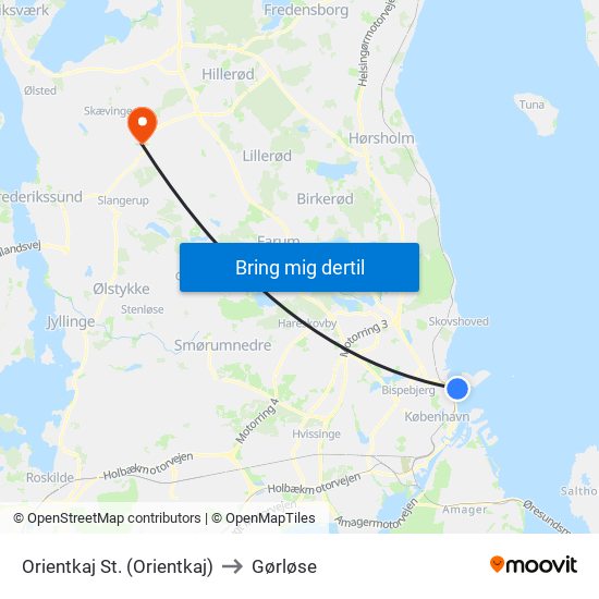 Orientkaj St. (Orientkaj) to Gørløse map