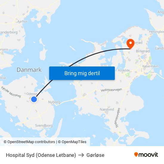 Hospital Syd (Odense Letbane) to Gørløse map