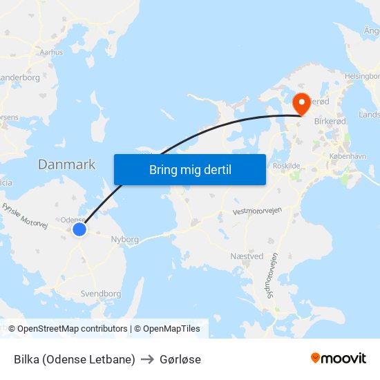 Bilka (Odense Letbane) to Gørløse map