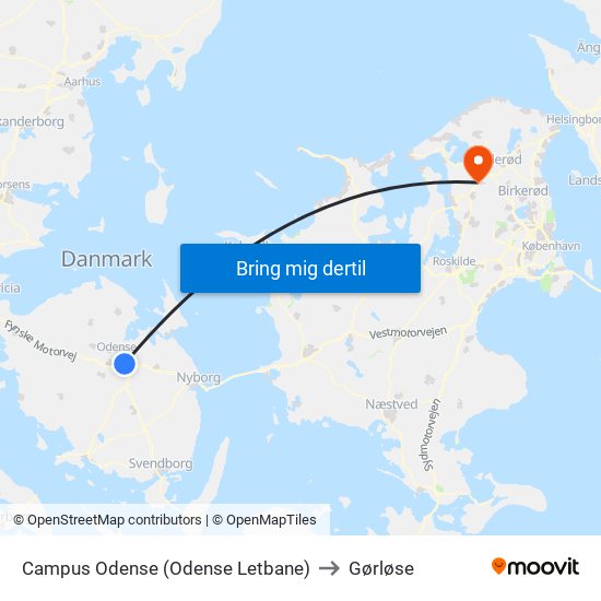 Campus Odense (Odense Letbane) to Gørløse map