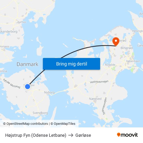 Højstrup Fyn (Odense Letbane) to Gørløse map