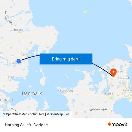 Hørning St. to Gørløse map