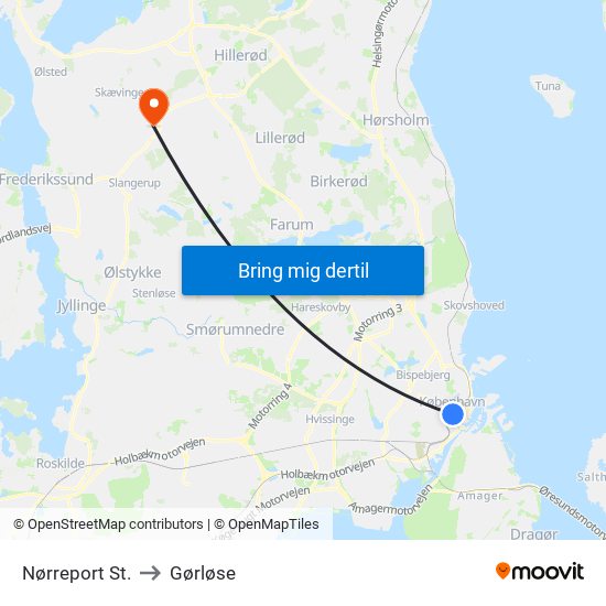 Nørreport St. to Gørløse map