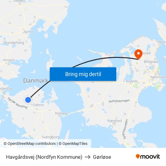 Havgårdsvej (Nordfyn Kommune) to Gørløse map