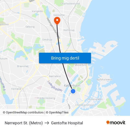 Nørreport St. (Metro) to Gentofte Hospital map