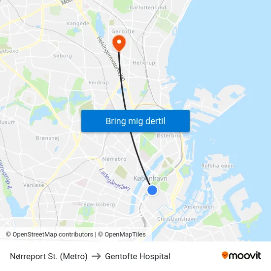 Nørreport St. (Metro) to Gentofte Hospital map