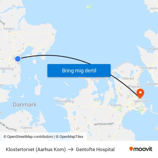 Klostertorvet (Aarhus Kom) to Gentofte Hospital map