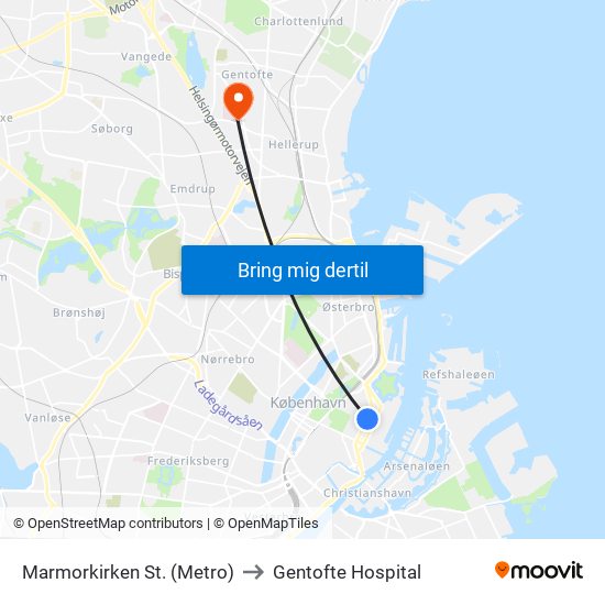 Marmorkirken St. (Metro) to Gentofte Hospital map