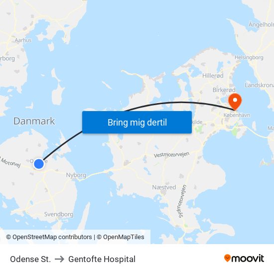 Odense St. to Gentofte Hospital map
