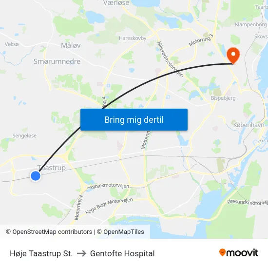 Høje Taastrup St. to Gentofte Hospital map