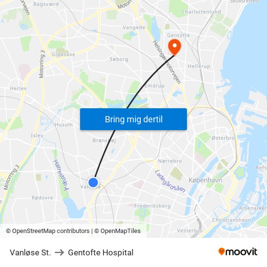Vanløse St. to Gentofte Hospital map