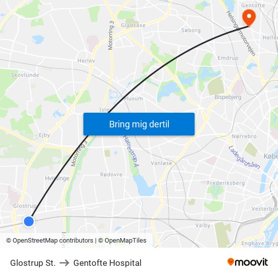 Glostrup St. to Gentofte Hospital map