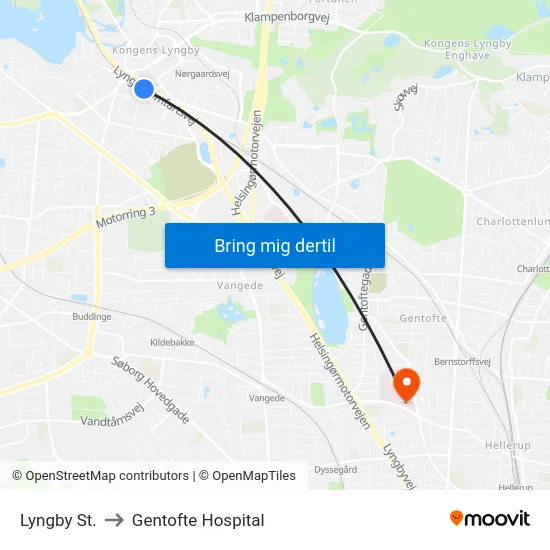 Lyngby St. to Gentofte Hospital map