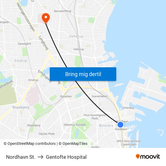 Nordhavn St. to Gentofte Hospital map