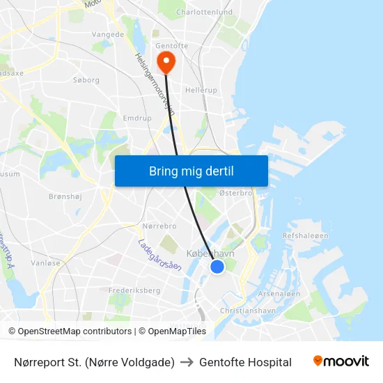 Nørreport St. (Nørre Voldgade) to Gentofte Hospital map