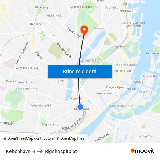 København H to Rigshospitalet map