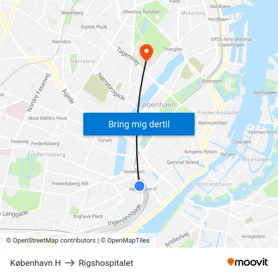 København H to Rigshospitalet map