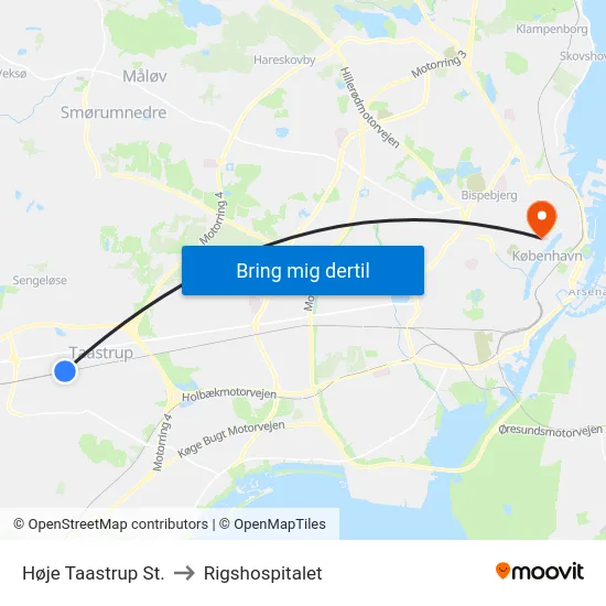 Høje Taastrup St. to Rigshospitalet map
