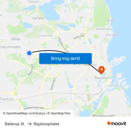Ballerup St. to Rigshospitalet map