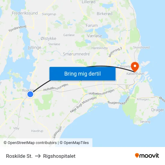 Roskilde St. to Rigshospitalet map