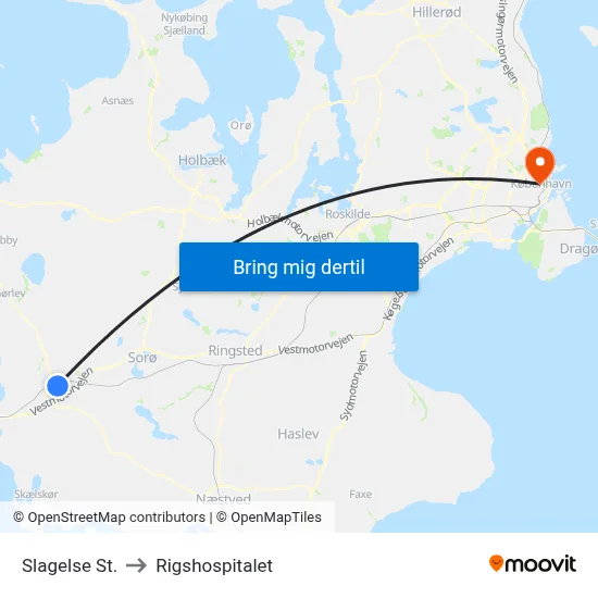 Slagelse St. to Rigshospitalet map