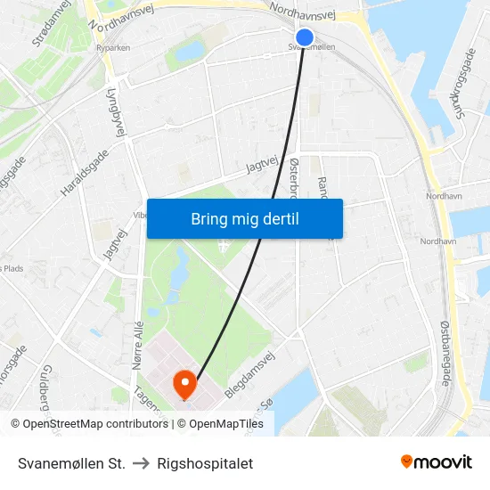 Svanemøllen St. to Rigshospitalet map