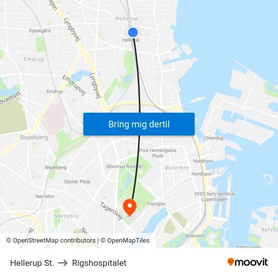 Hellerup St. to Rigshospitalet map
