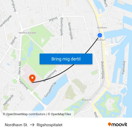 Nordhavn St. to Rigshospitalet map