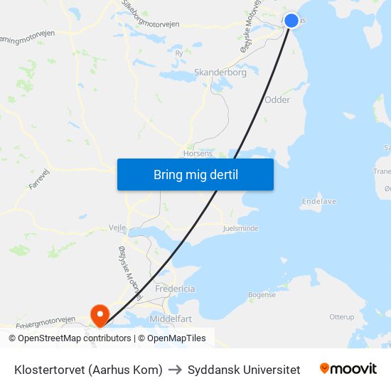 Klostertorvet (Aarhus Kom) to Syddansk Universitet map