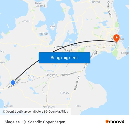 Slagelse to Scandic Copenhagen map