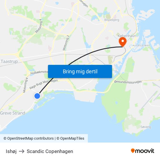 Ishøj to Scandic Copenhagen map