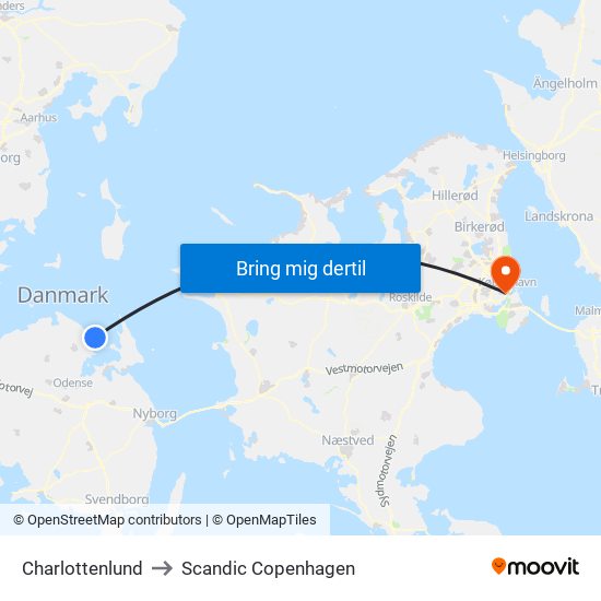 Charlottenlund to Scandic Copenhagen map