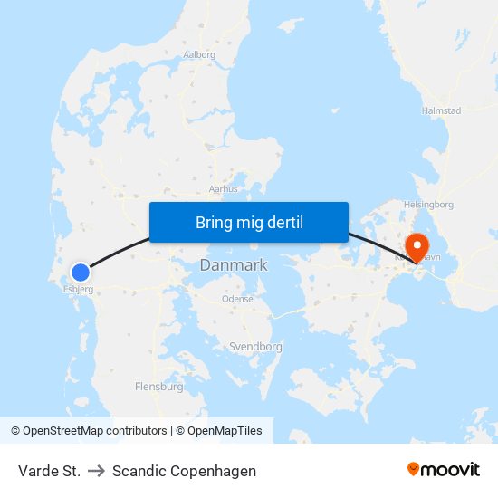 Varde St. to Scandic Copenhagen map