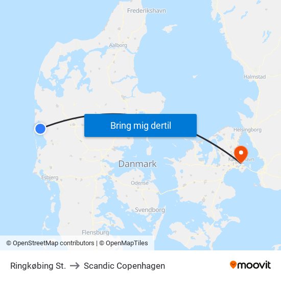 Ringkøbing St. to Scandic Copenhagen map