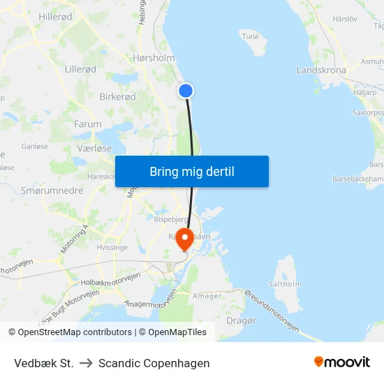 Vedbæk St. to Scandic Copenhagen map