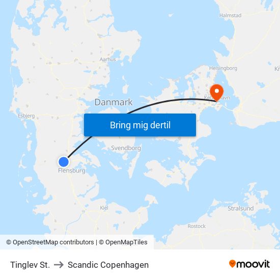 Tinglev St. to Scandic Copenhagen map