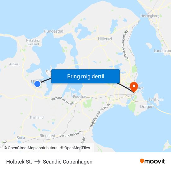 Holbæk St. to Scandic Copenhagen map