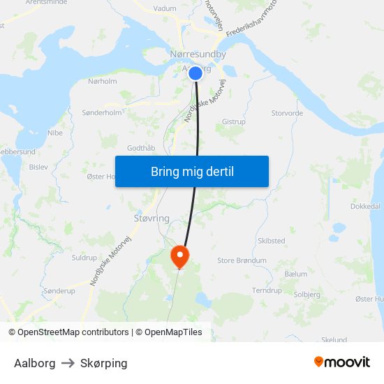 Aalborg to Skørping map