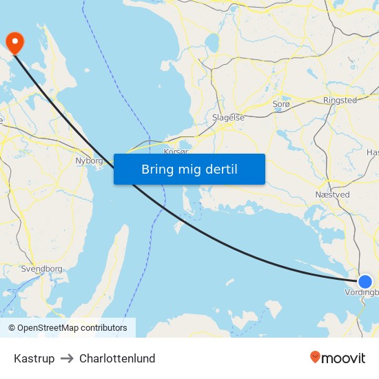Kastrup to Charlottenlund map