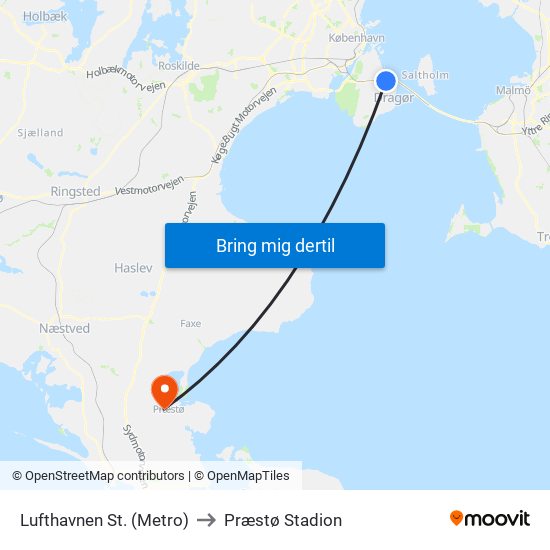 Lufthavnen St. (Metro) to Præstø Stadion map