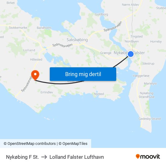 Nykøbing F St. to Lolland Falster Lufthavn map