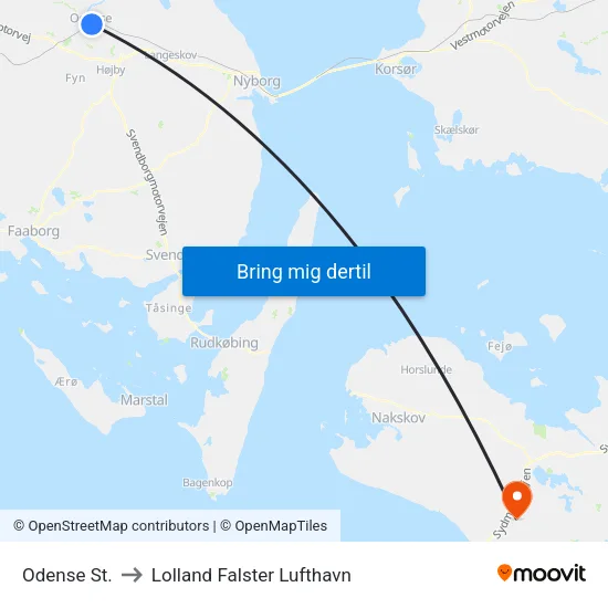 Odense St. to Lolland Falster Lufthavn map