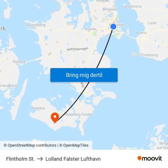 Flintholm St. to Lolland Falster Lufthavn map